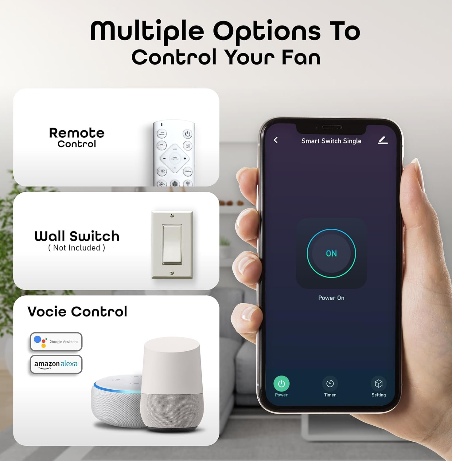 Smartway® - Modern|50Cm|Living Room|Dining|Bedroom Ceiling Fan Chandelier BLDC Noiseless Motor|Auto Rotatable Blower Fan 3 Color Mode (Warm Cold &...