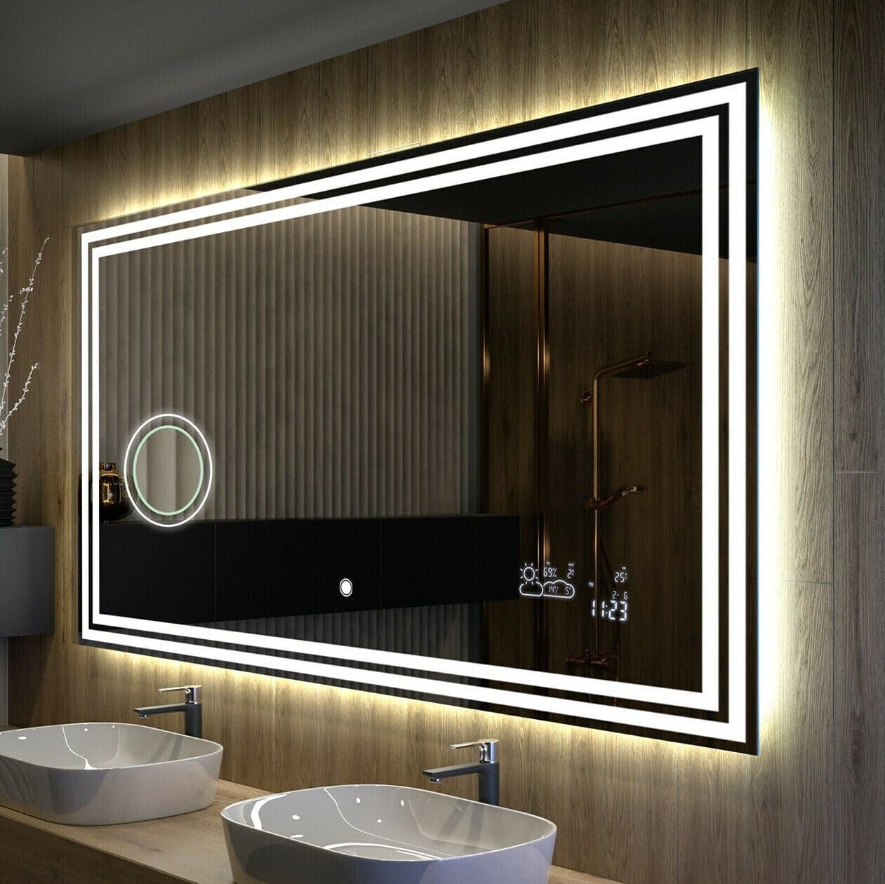 MIRROR WORLD Wall Mirror 24x30 high Brightness (Adujstable) Touch Sensor Mirror for Makeup, Bathroom Vanity Lighted Mirror Backlit (Natural Daylight Framed) (Wall Mount Rectangular Mirror)-W5.