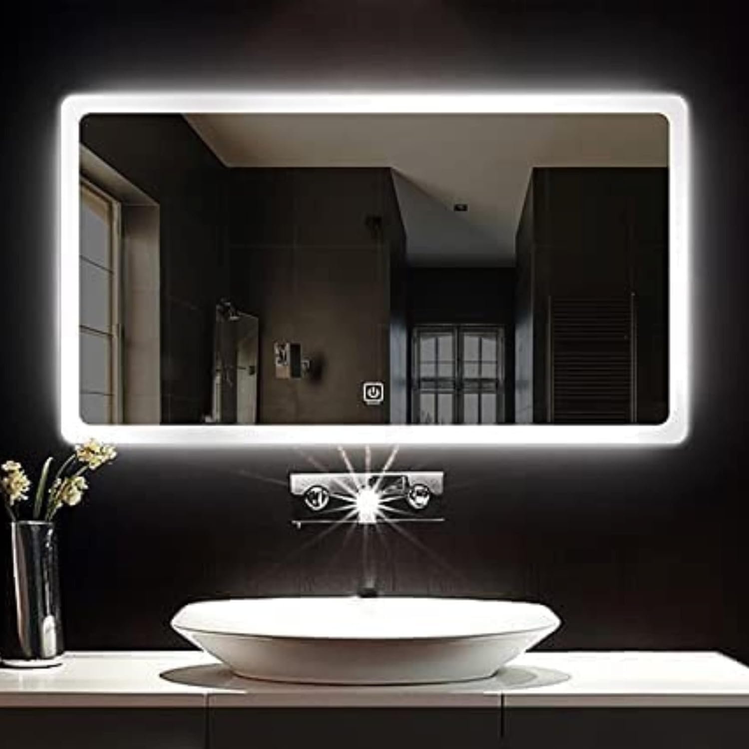 INFUSION DEKORS Vintage Style Square 18x24 Inch LED Light Wall Mirror Glass with Decorative Frame for Bedroom Bathroom & Office Use