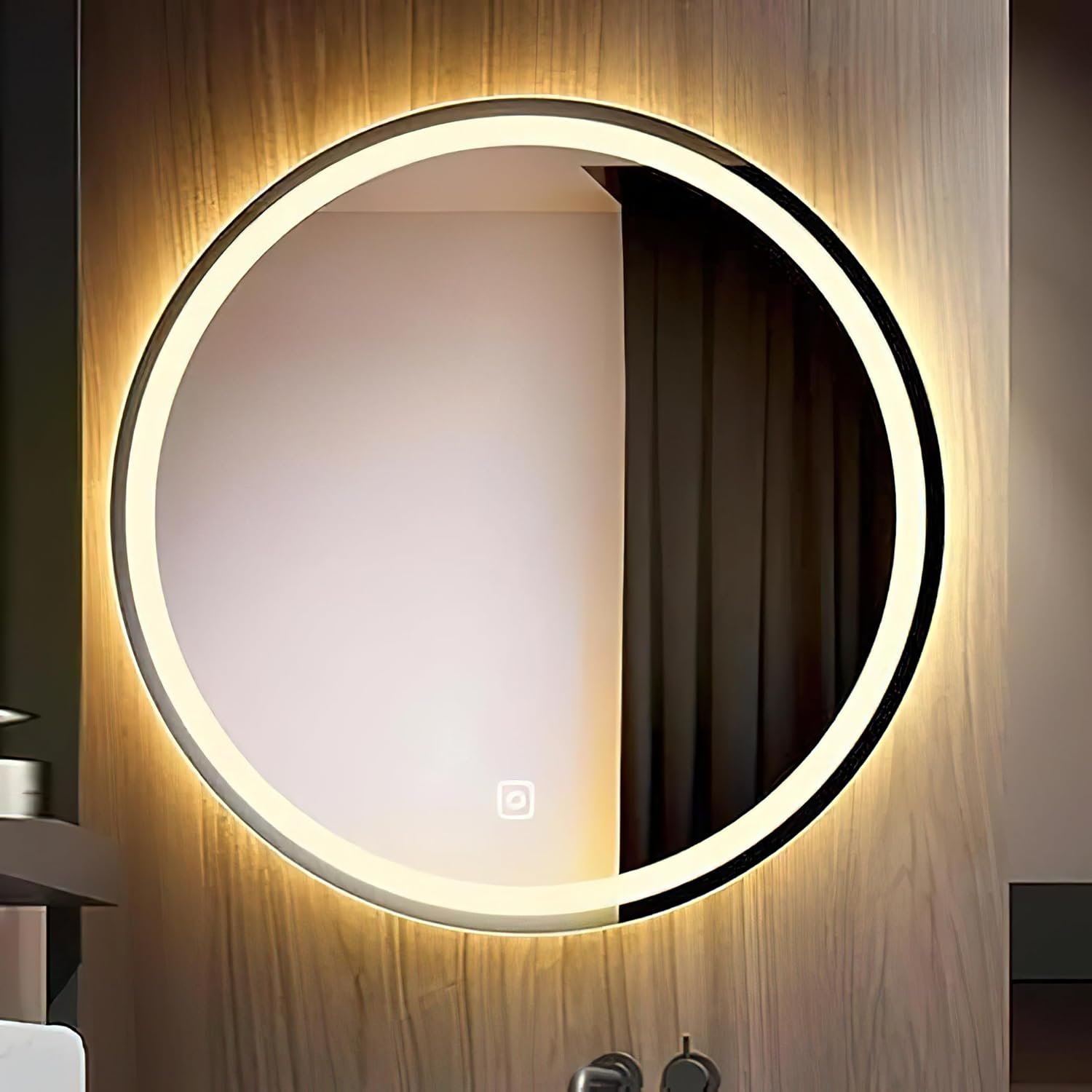 NEVEX 24X24 inch Round Wall Mounter Mirror with Led Light for Wash Basin with Smart 3 Light Tone (Cool,Natural and Warm White)