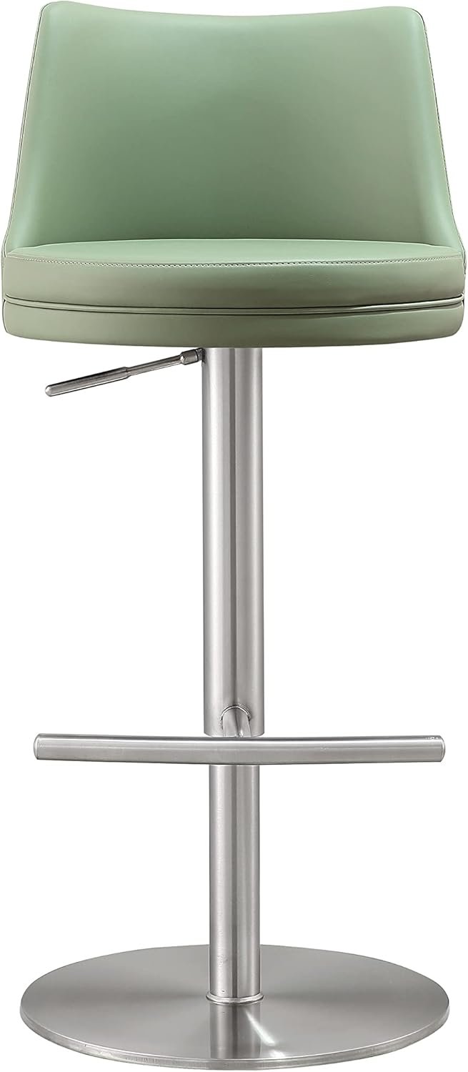 Tov Furniture Reagan Adjustable Upholstered Stool (Green and Silver)