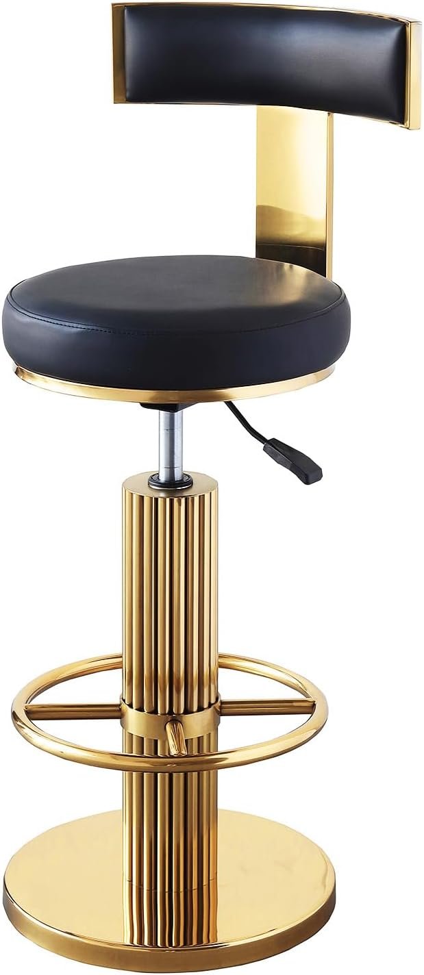 FUNROLUX Swivel Bar Stools with Backrest, Modern Adjustable Height Counter Stool with Metal Legs and Comfortable Cushion, Black and Gold Bar Chair for...