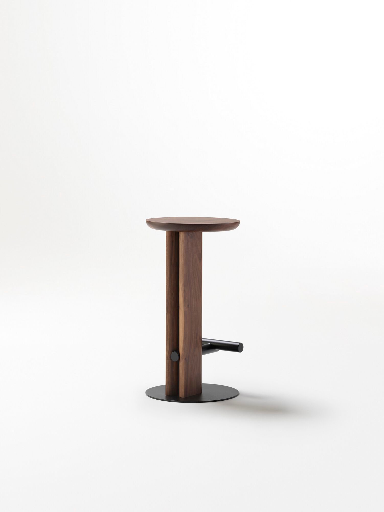 High walnut stool with footrest